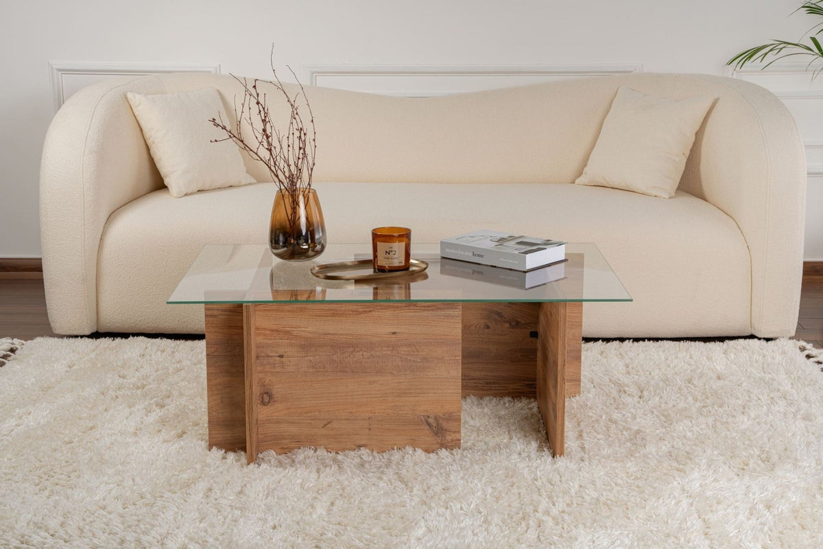Coffee Tables - Rectangular Modern Coffee Table Vetroni Atlantic Pine Look - Glass - 105x65 cm - Dimehouse