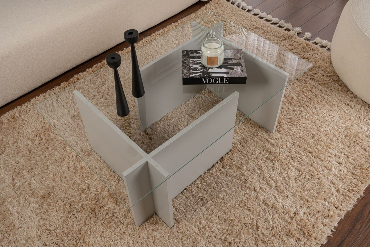 Coffee Tables - Rectangular Modern Coffee Table Vetroni Gray - Glass - 105x65 cm - Dimehouse