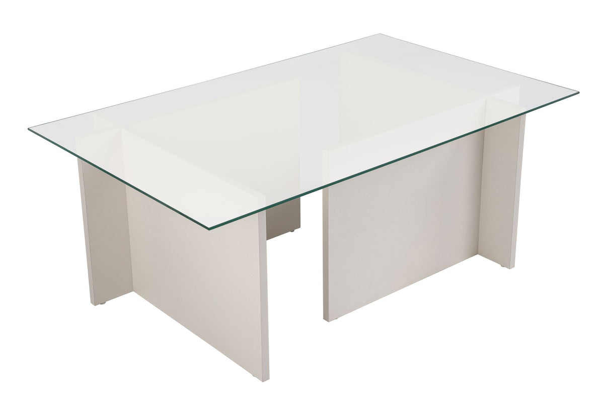 Coffee Tables - Rectangular Modern Coffee Table Vetroni White Wood Look - Glass - 105x65 cm - Dimehouse