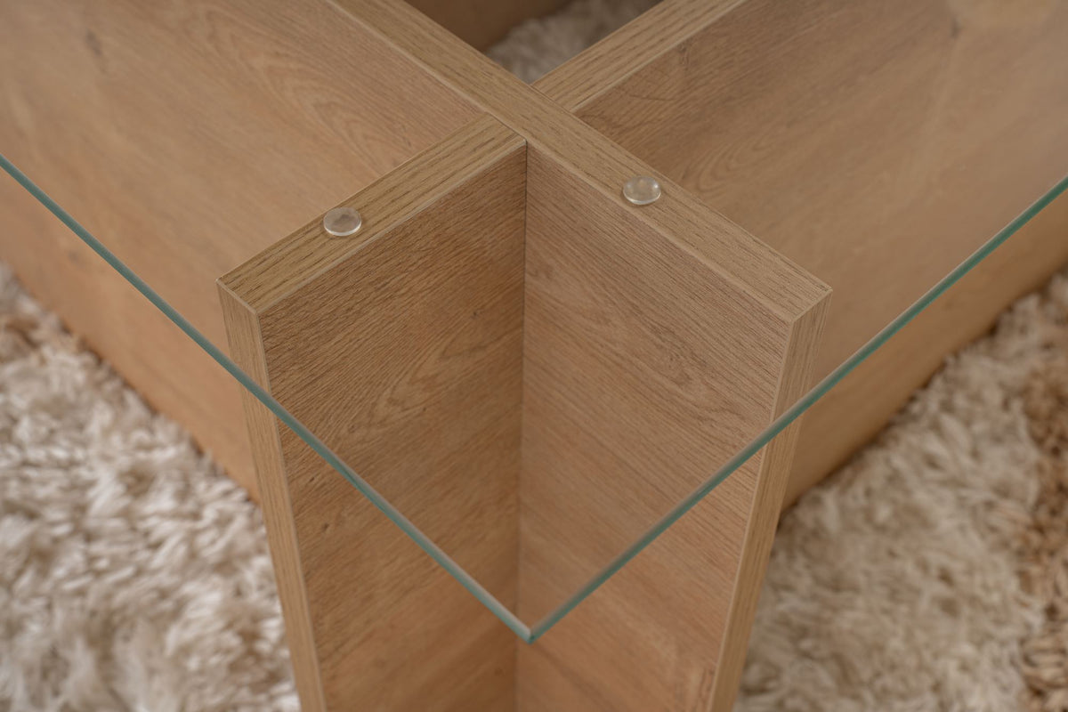 Coffee Tables - Rectangular Modern Coffee Table Honey Oak Wood Look - Glass - 105x65 cm - Dimehouse