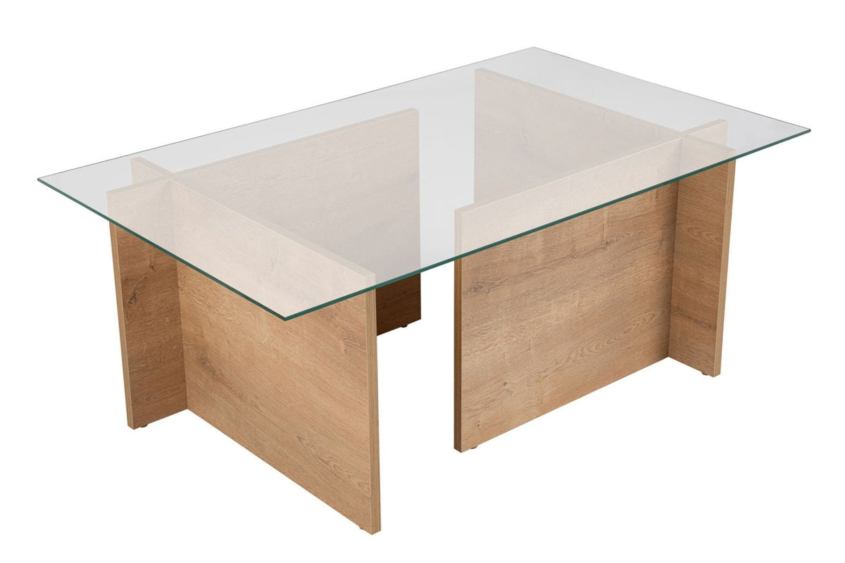 Coffee Tables - Rectangular Modern Coffee Table Honey Oak Wood Look - Glass - 105x65 cm - Dimehouse