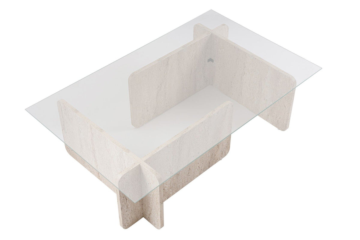 Coffee tables - Coffee table travertine glass Opal 105x65 cm - Dimehouse