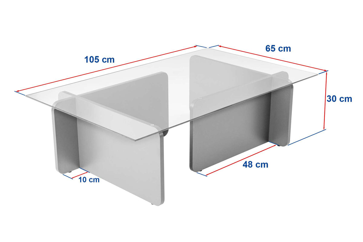 Coffee tables - Coffee table White Melamine Glass Opal 105x65x30 cm - Dimehouse