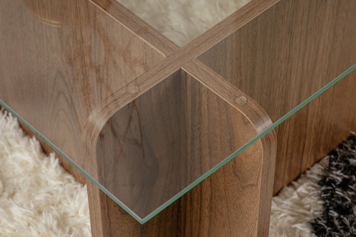Coffee tables - Coffee table Natural Walnut Glass Opal 105x65x30 cm - Dimehouse