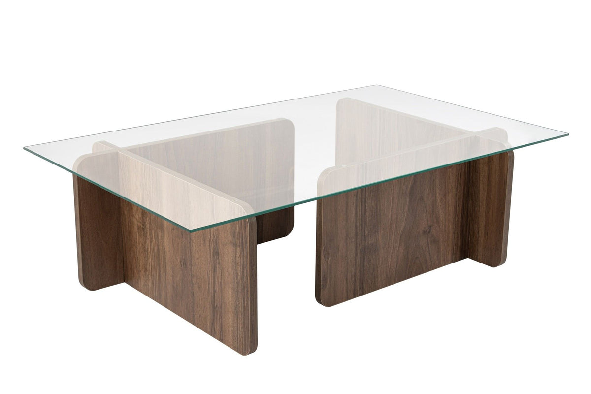 Coffee tables - Coffee table Natural Walnut Glass Opal 105x65x30 cm - Dimehouse