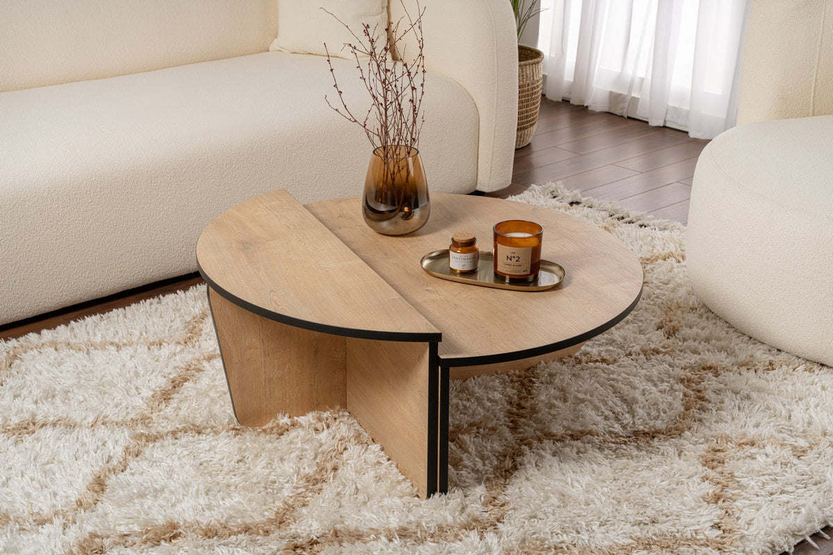 Coffee tables - Coffee table Round 85 cm Natural Oak Look Melamine Orin - Dimehouse