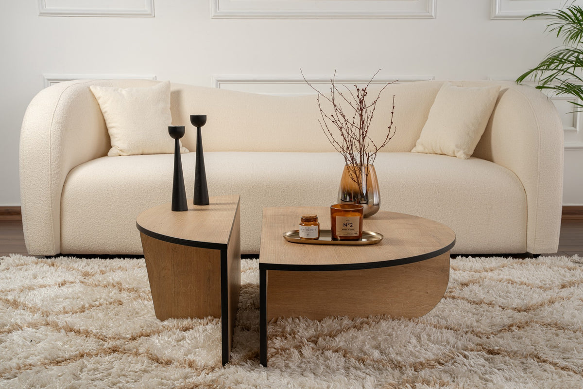 Coffee tables - Coffee table Round 85 cm Natural Oak Look Melamine Orin - Dimehouse