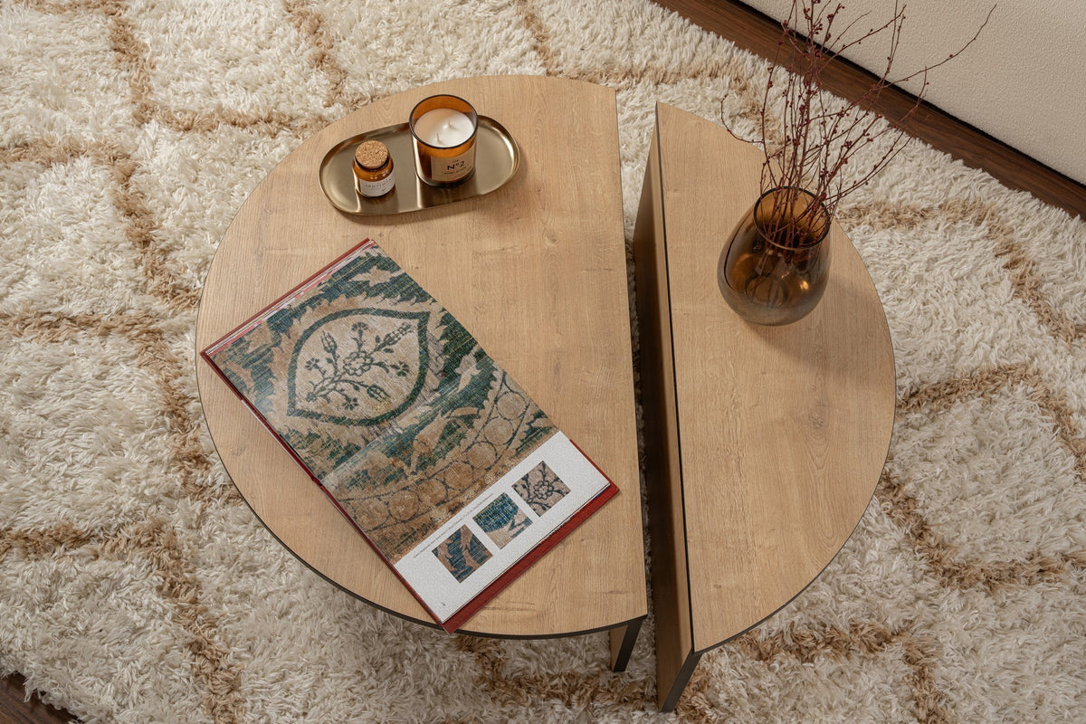 Coffee tables - Coffee table Round 85 cm Natural Oak Look Melamine Orin - Dimehouse