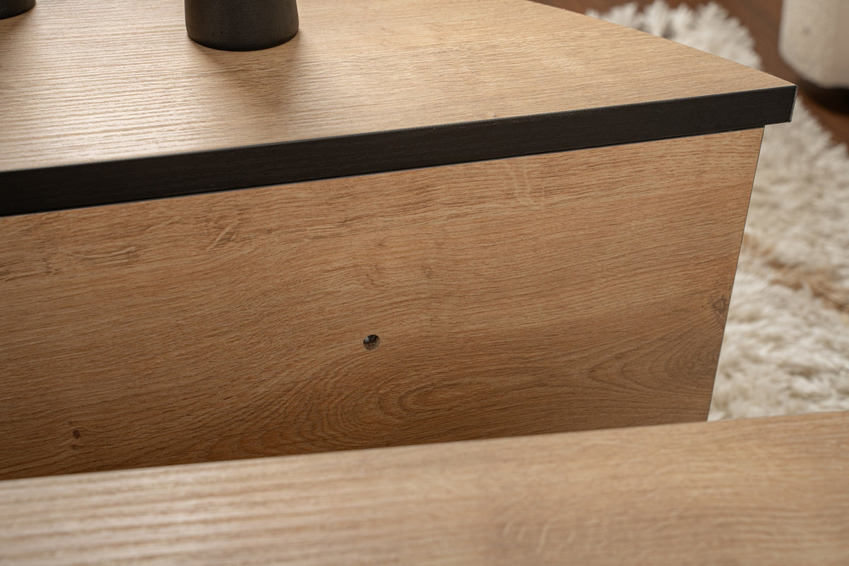 Coffee tables - Coffee table Round 85 cm Natural Oak Look Melamine Orin - Dimehouse