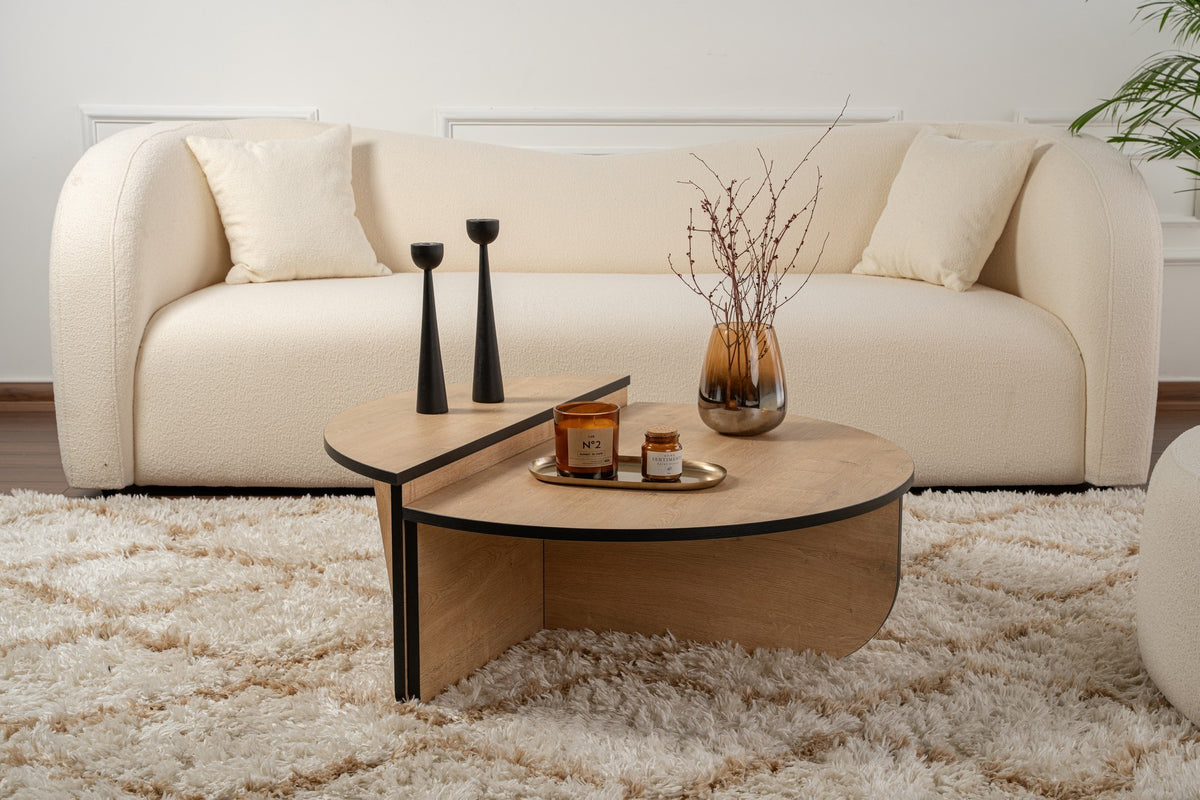 Coffee tables - Coffee table Round 85 cm Natural Oak Look Melamine Orin - Dimehouse