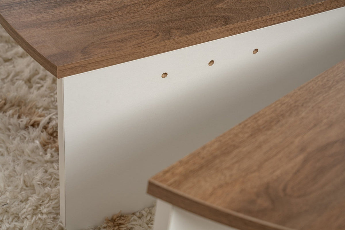 Coffee tables - Round coffee table Orion walnut and white melamine 90x60 cm - Dimehouse
