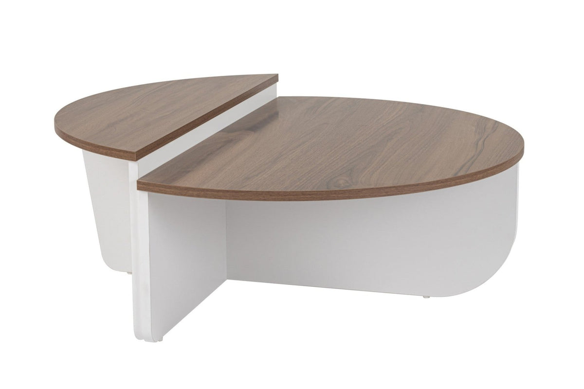 Coffee tables - Round coffee table Orion walnut and white melamine 90x60 cm - Dimehouse