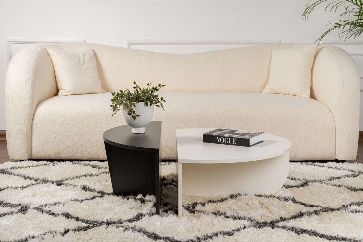 Coffee tables - Round coffee table Orion white and black melamine 90x60 cm - Dimehouse