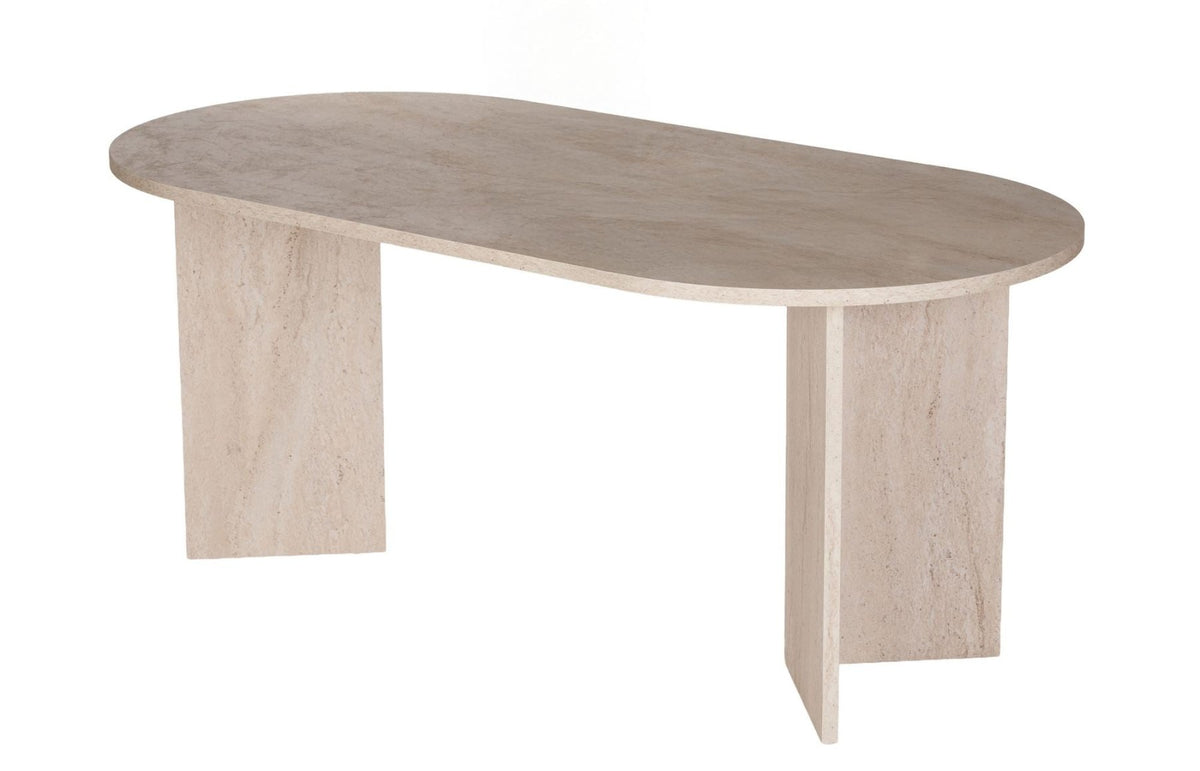 Dining tables - Oval dining table travertine melamine - Japandi - 180x89.5x75 cm - Sota - Dimehouse
