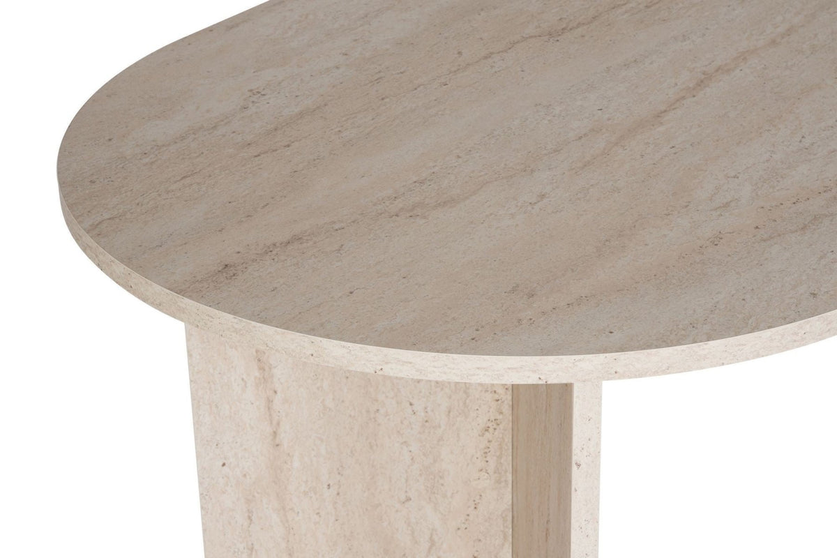 Dining tables - Oval dining table travertine melamine - Japandi - 180x89.5x75 cm - Sota - Dimehouse