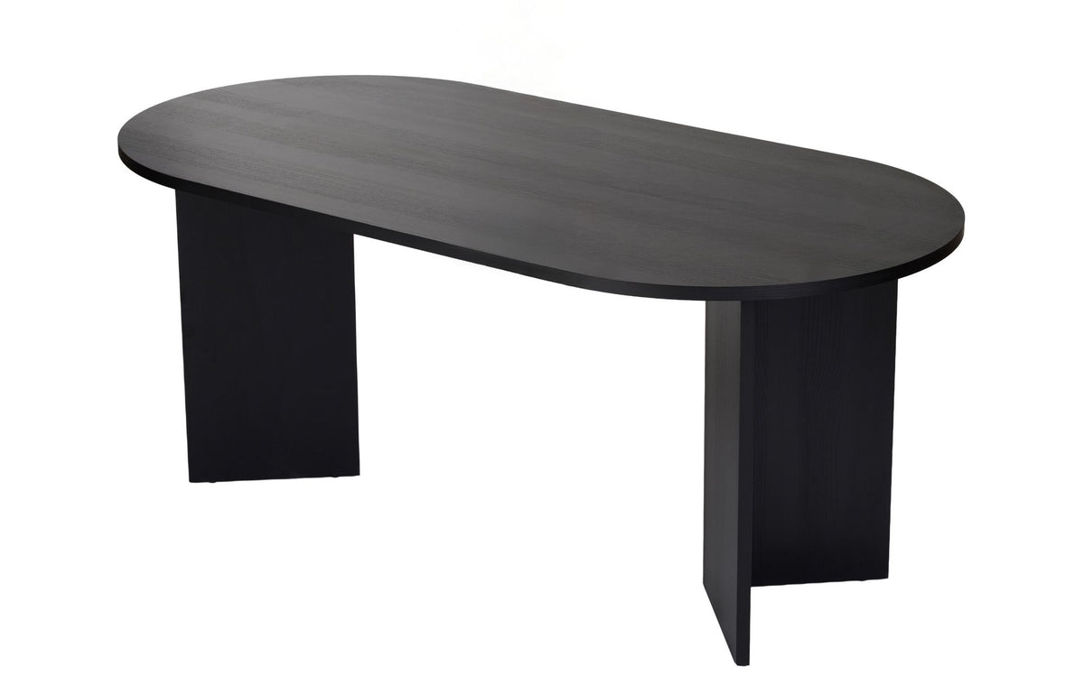 Dining tables - Oval dining table Black melamine - Japandi - 180x89.5x75 cm - Sota - Dimehouse