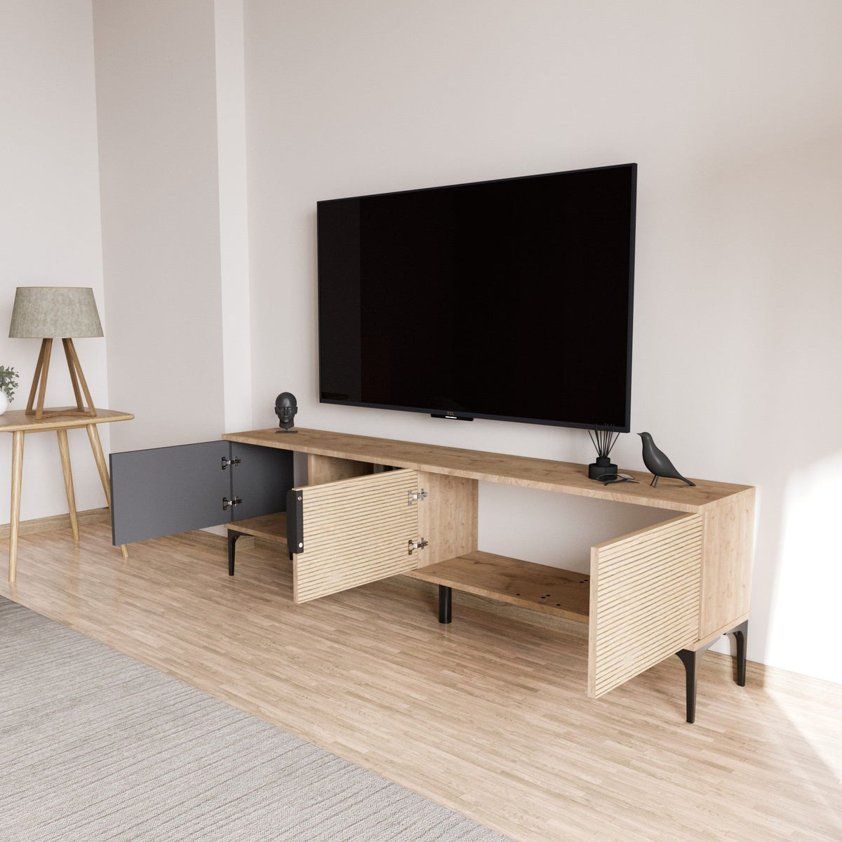 Tarz sideboard in anthracite oak look 180 cm Anthracite, oak look Melamine-faced wood