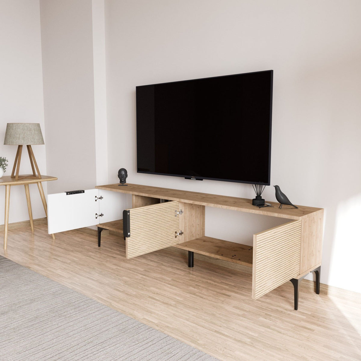 Tarz sideboard in white oak look 180 cm White, oak look Melamine coated wood composite