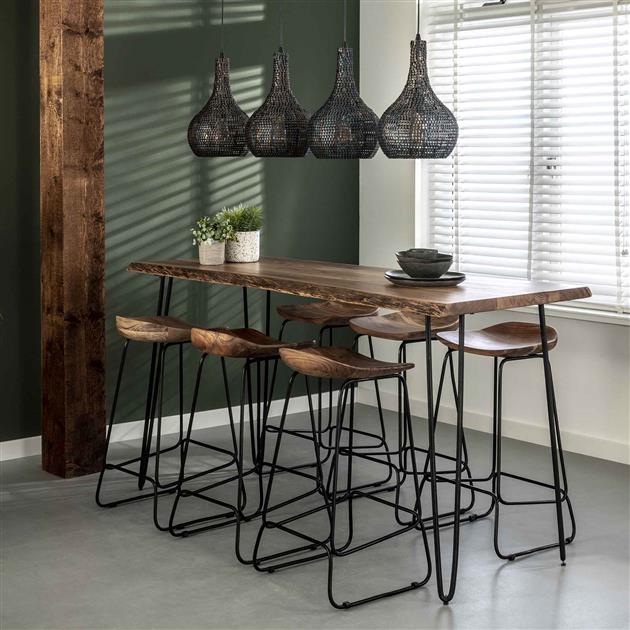 Bar Stools - Industrial Bar Stool Acacia Wood Elly - Seat height 71 cm - Without Backrest - Dimehouse