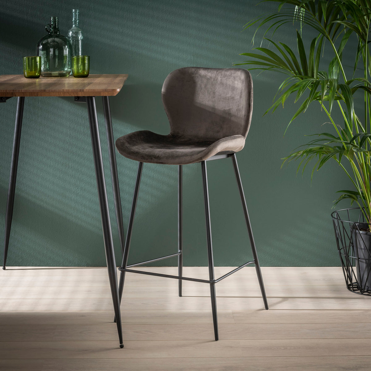 Bar Stools - Modern Bar Stool Velours Anthracite Without Armrests Argo - Dimehouse