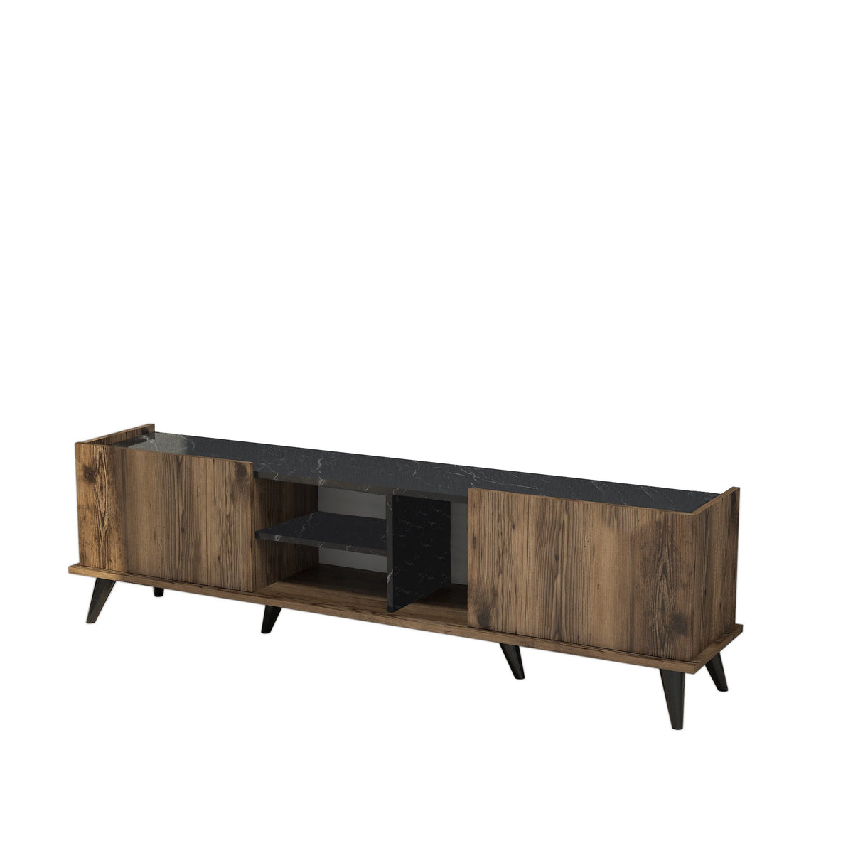 TV Furniture - TV Furniture Elegant Walnut Black Melamine 180x52x34 cm - Dimehouse