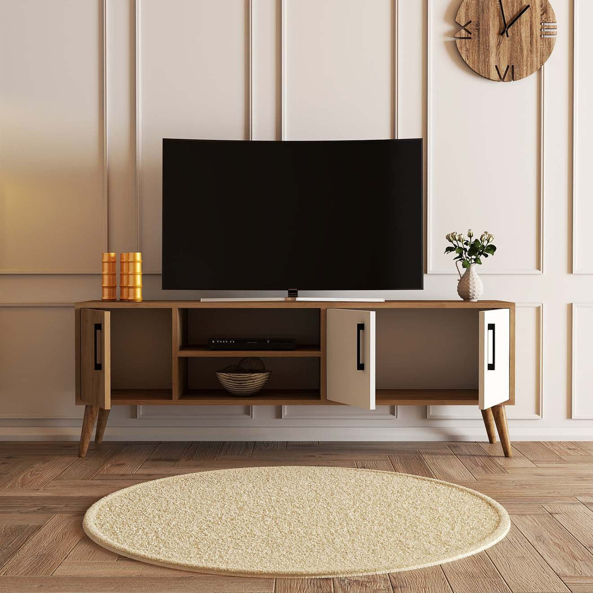 TV Furniture - TV Furniture Exxen Oak White Melamine 150x52x34 cm - Dimehouse