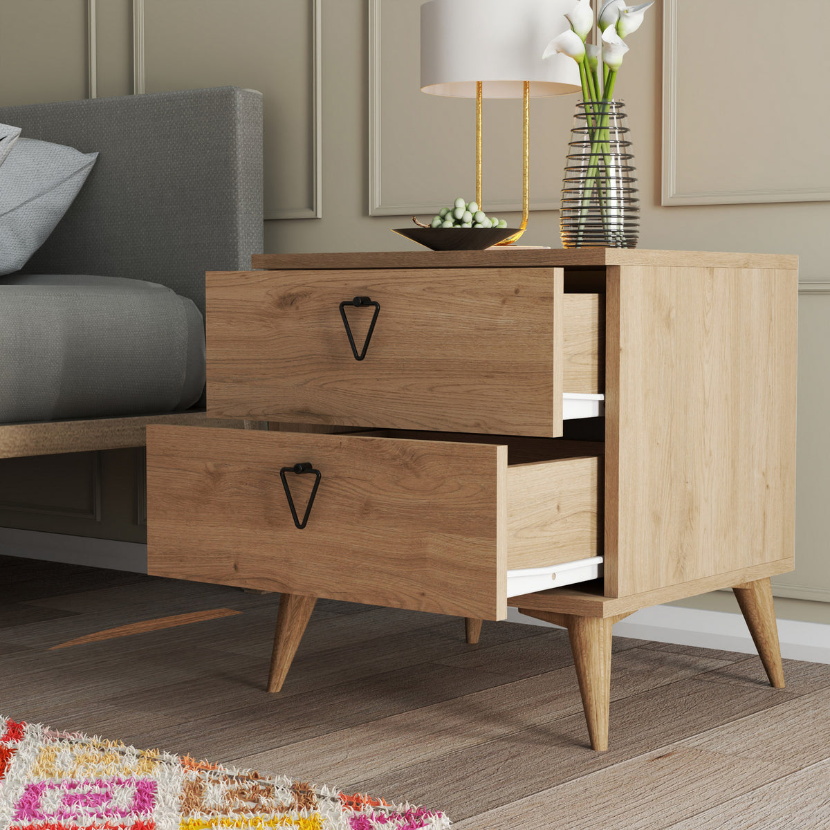 Bedside tables - Bedside table Versa Oak Melamine 52x55.1x45 cm - Dimehouse