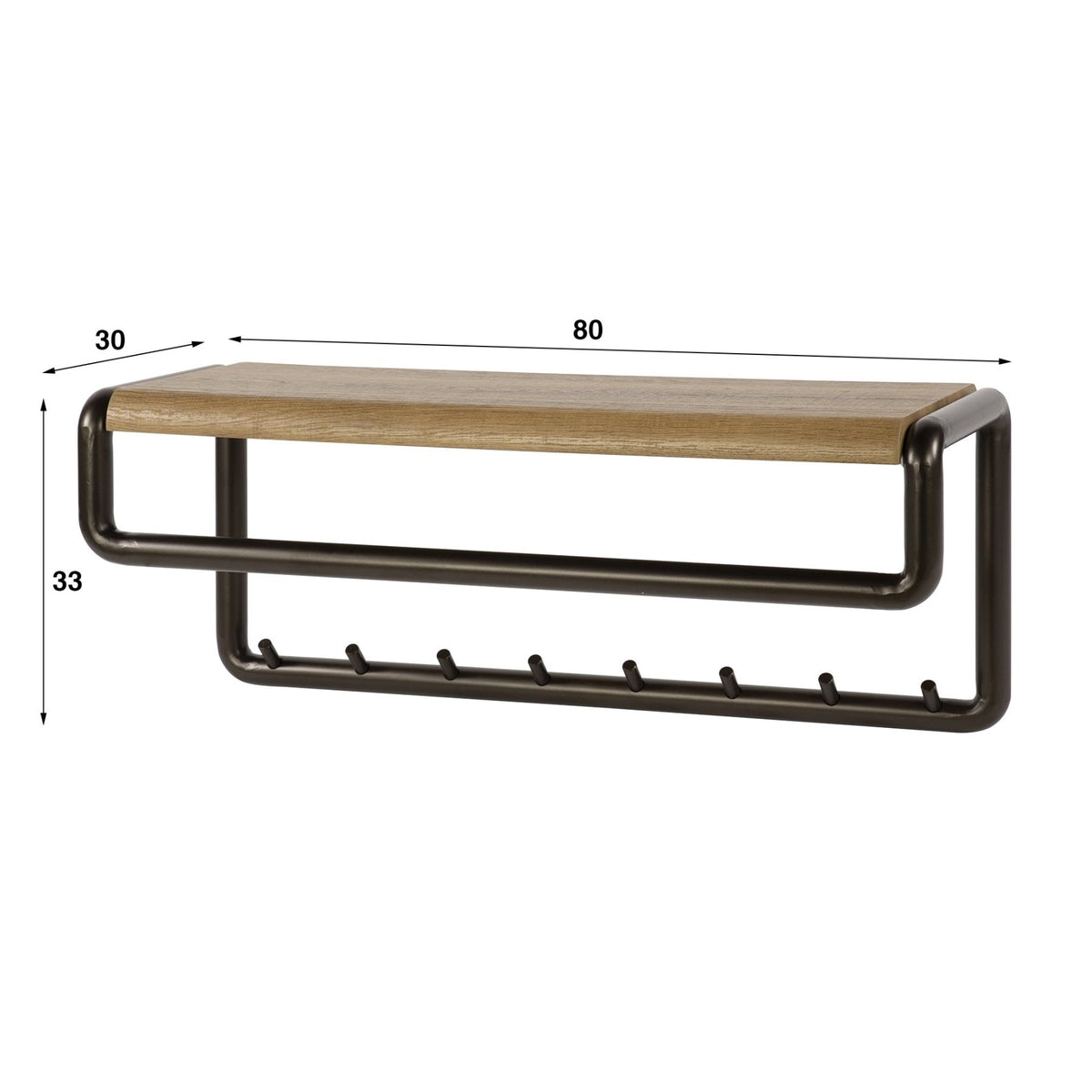 Coat racks - Coat rack Senna rod and hat shelf 8 hooks Drift brown - Dimehouse