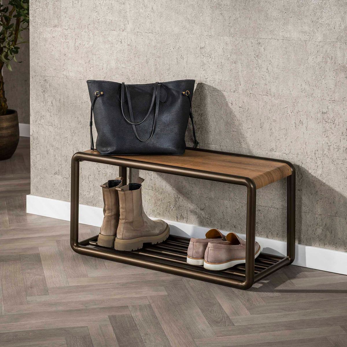 Wardrobe furniture - Shoe bench Senna Drift brown 80x35 cm - Dimehouse