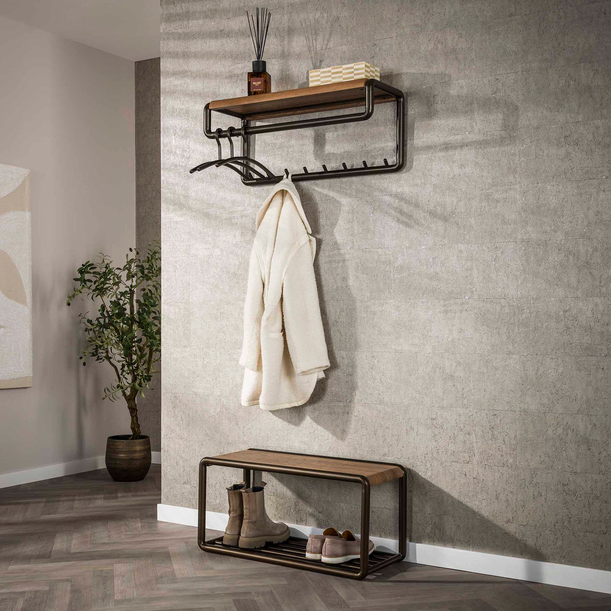 Wardrobe furniture - Shoe bench Senna Drift brown 80x35 cm - Dimehouse