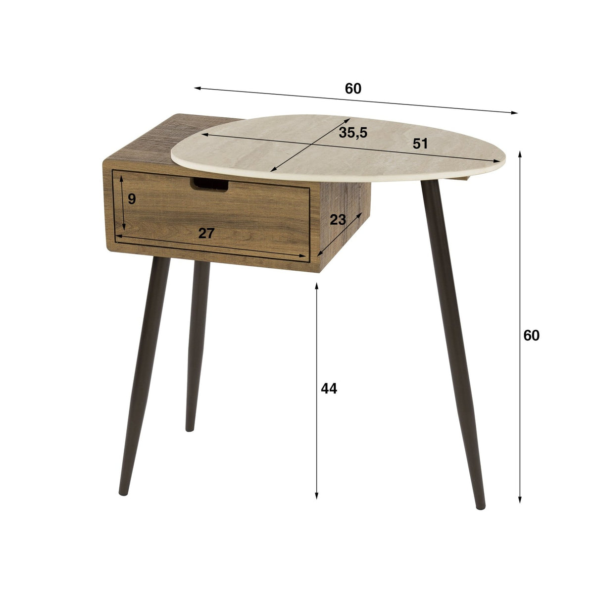 Bedside tables - Bedside table Borea Right 1 drawer Ceramic Travertine - Dimehouse