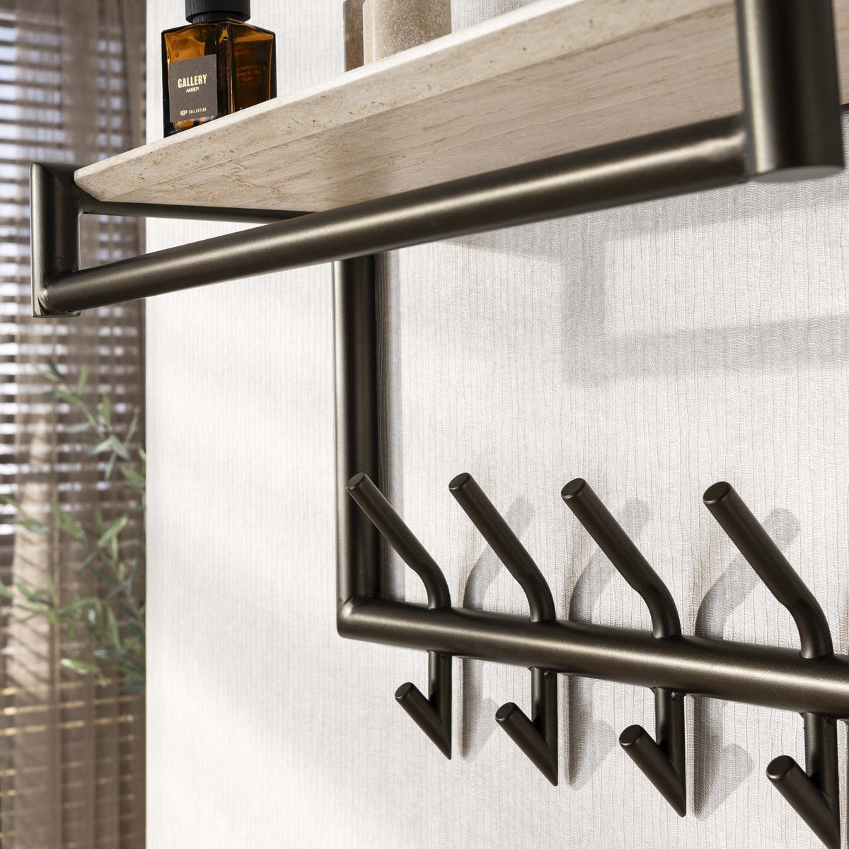 Coat racks - Wall coat rack Aria 2x5 hooks Travertine Melamine Bronze colored - Dimehouse