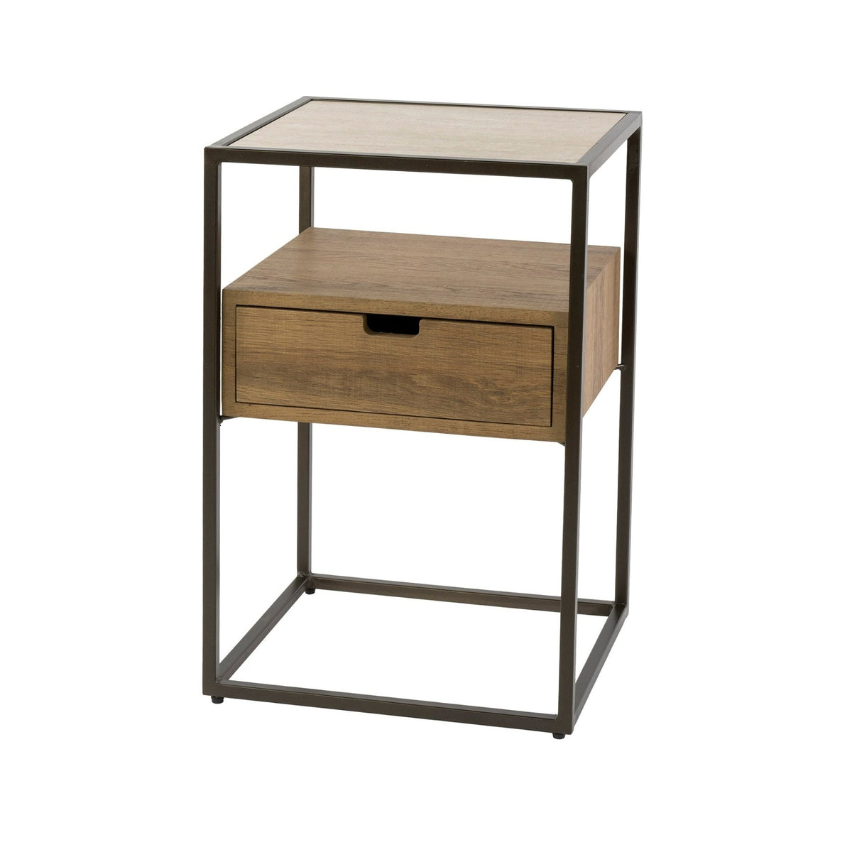 Bedside tables - Bedside table 1 drawer Ceramic travertine Cassi 40x35x60 cm - Dimehouse