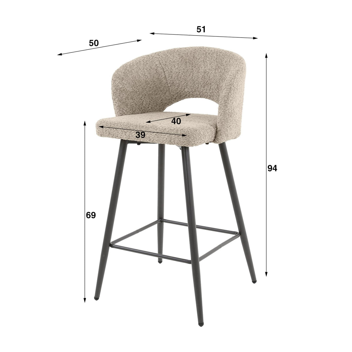 Bar Stools - Modern Bar Stool Sand Alba Bouclé Fabric - Dimehouse