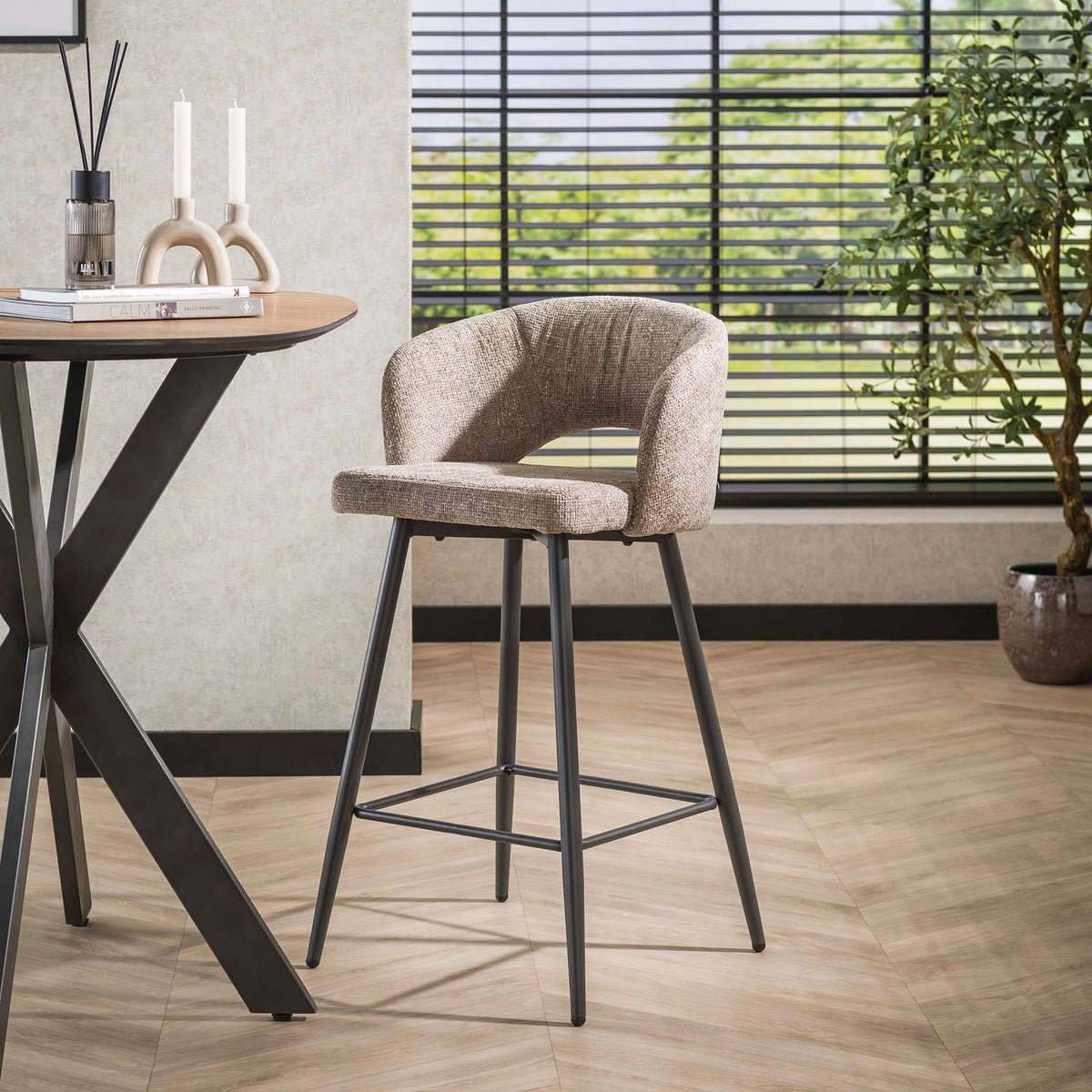 Bar Stools - Modern Bar Stool Sand Alba Tissee Cargo Fabric - Dimehouse