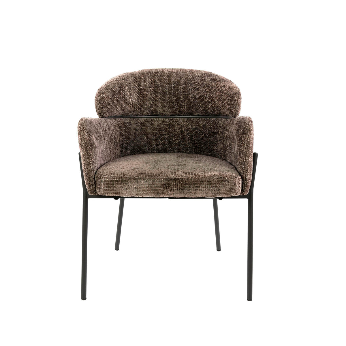 Dining room chairs - Dining room chair Chenille Brown with round back and arm - Lola - Dimehouse