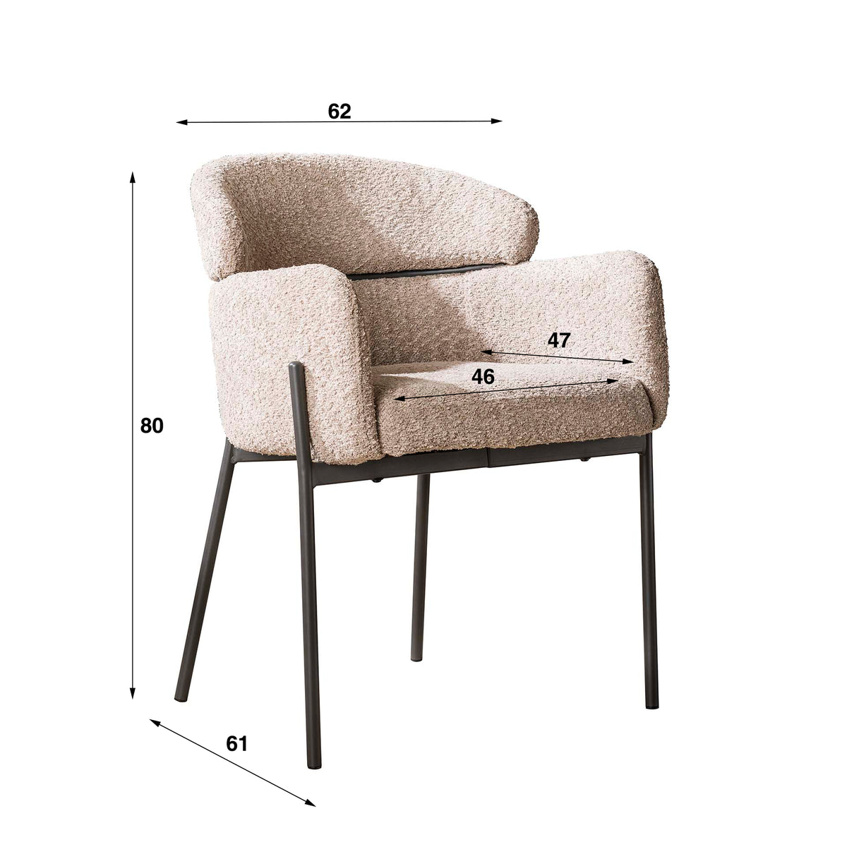Dining room chairs - Dining room chair Bouclé Beige - Japandi - round shapes - Lola - Dimehouse