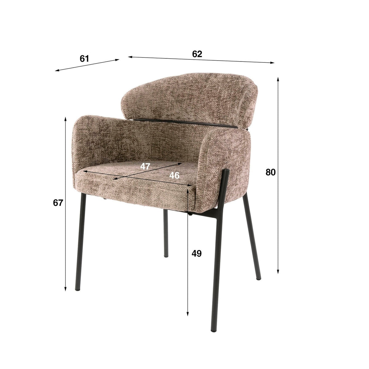Dining room chairs - Dining room chair Chenille Taupe with round back and arm - Lola - Dimehouse
