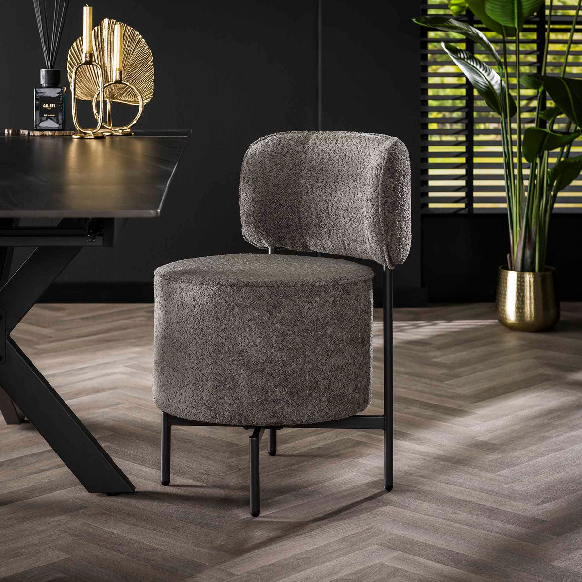 Dining room chairs - Dining room chair Dante Bouclé Gray Rotatable - Without Armrests - Dimehouse