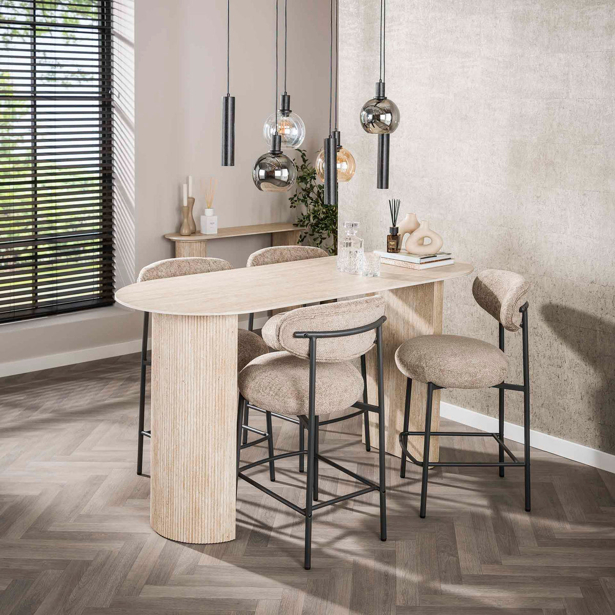 Bar stools - Modern Bar stool Ronda Cargo sand fabric - 67 seat height - Dimehouse
