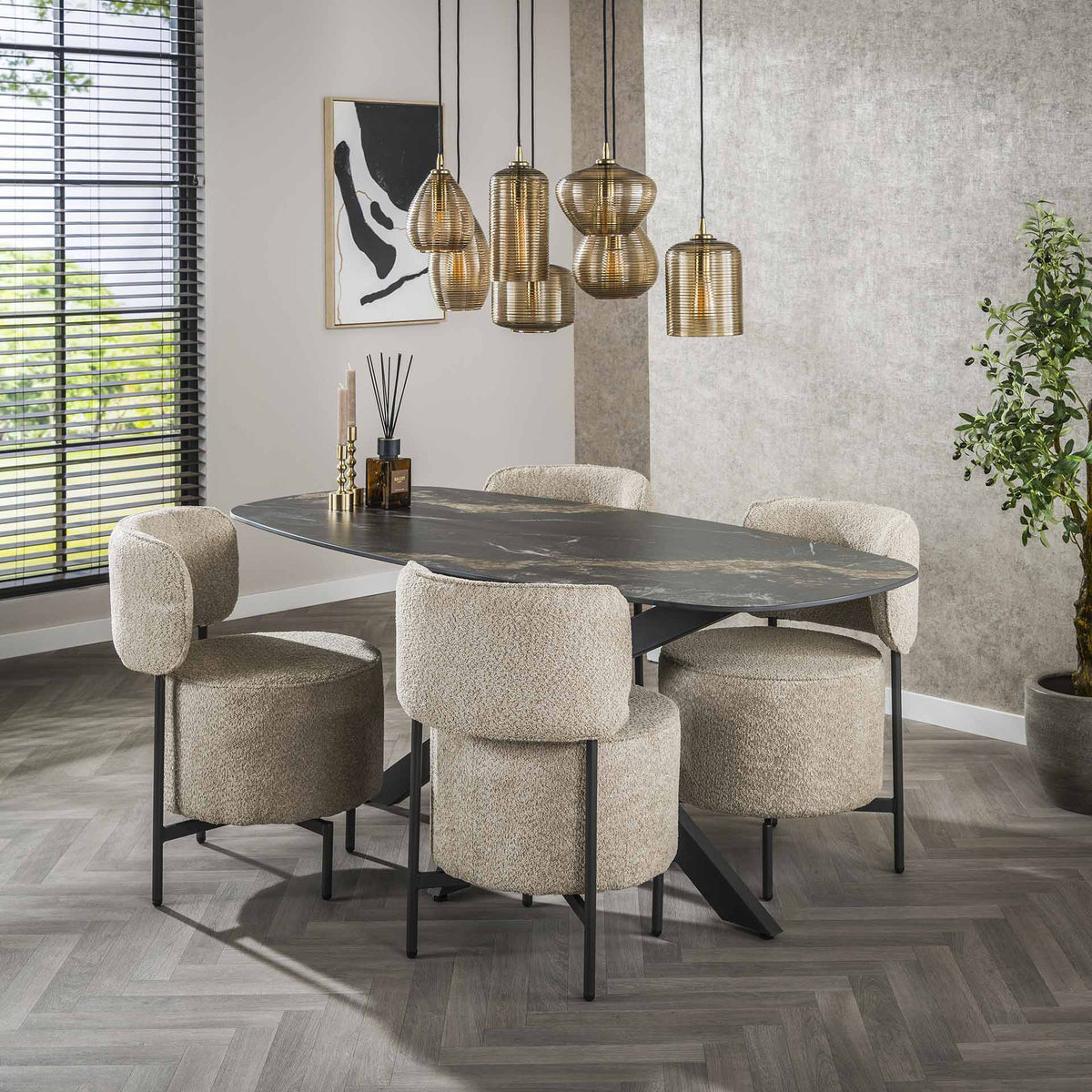 Dining tables - Dining table Dolore 180x90 cm Danish Oval Marble Look Black - Dimehouse