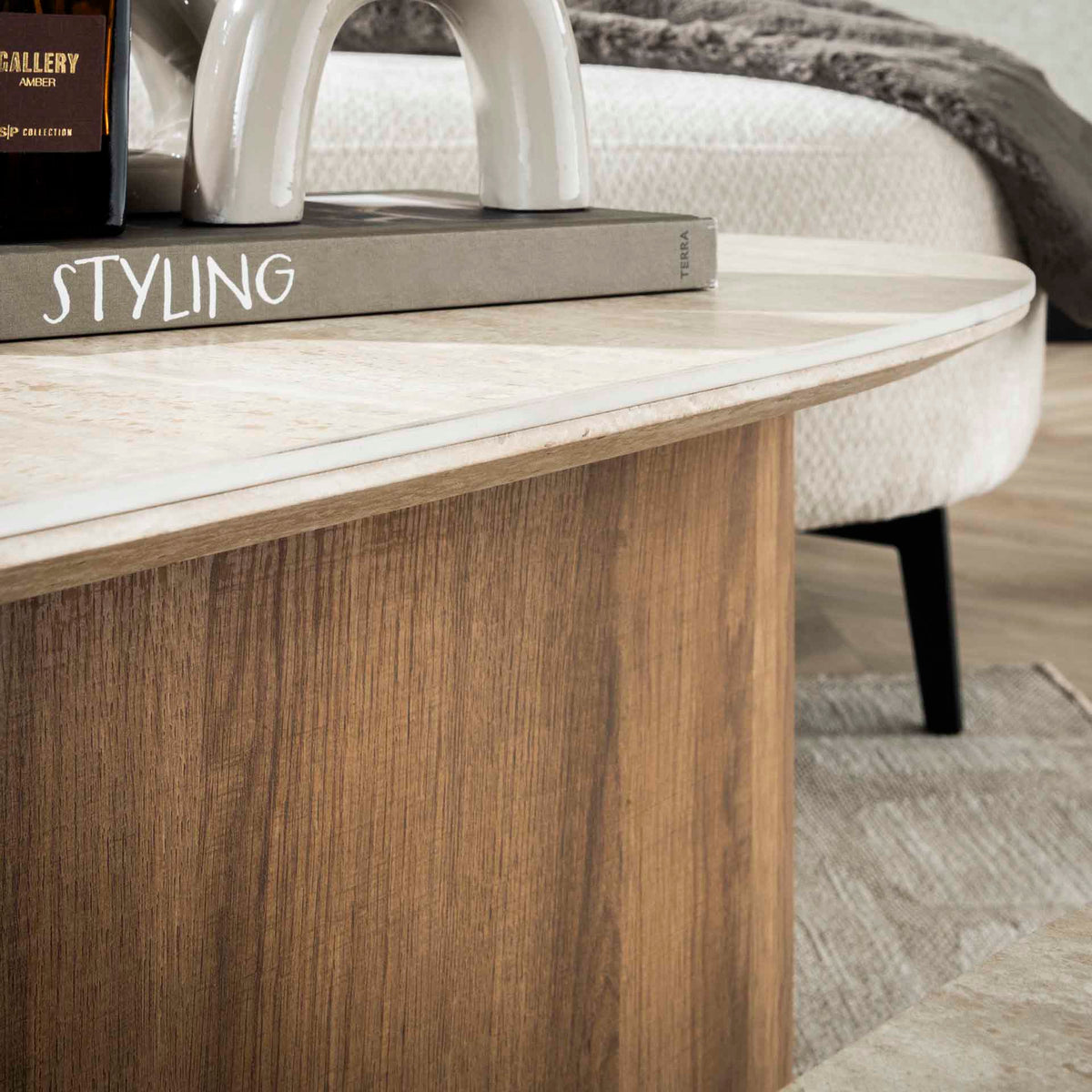 Coffee tables - Coffee table set Jimi Set of 2 Triangular Travertine Look - Dimehouse