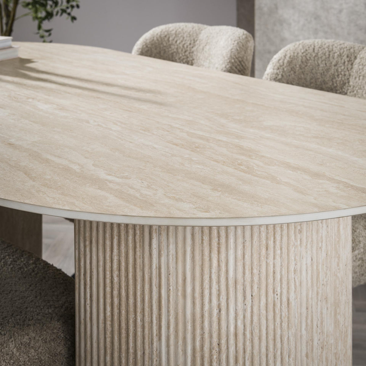 Dining tables - Oval Dining Table Jimi 180x90 cm travertine beige - Dimehouse