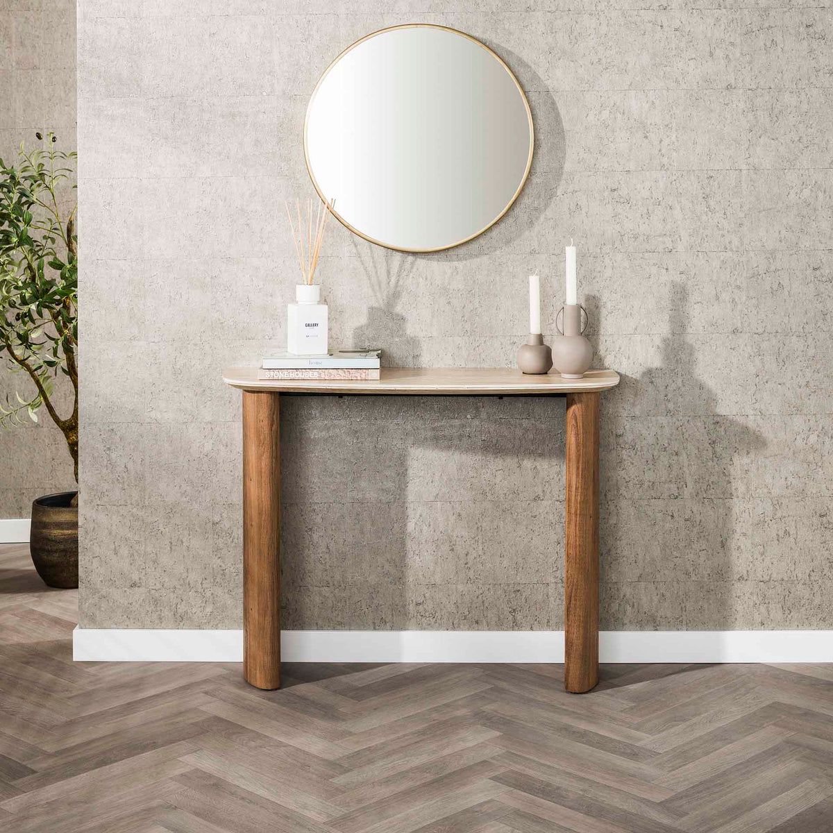Dressing tables - Dressing table Jimi Curvo Ceramic Travertine 100 cm - Dimehouse