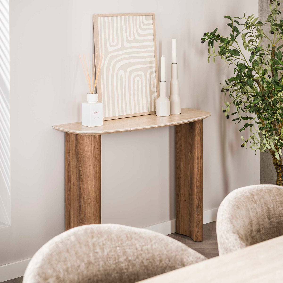 Dressing tables - Dressing table Jimi Curvo Ceramic Travertine 100 cm - Dimehouse