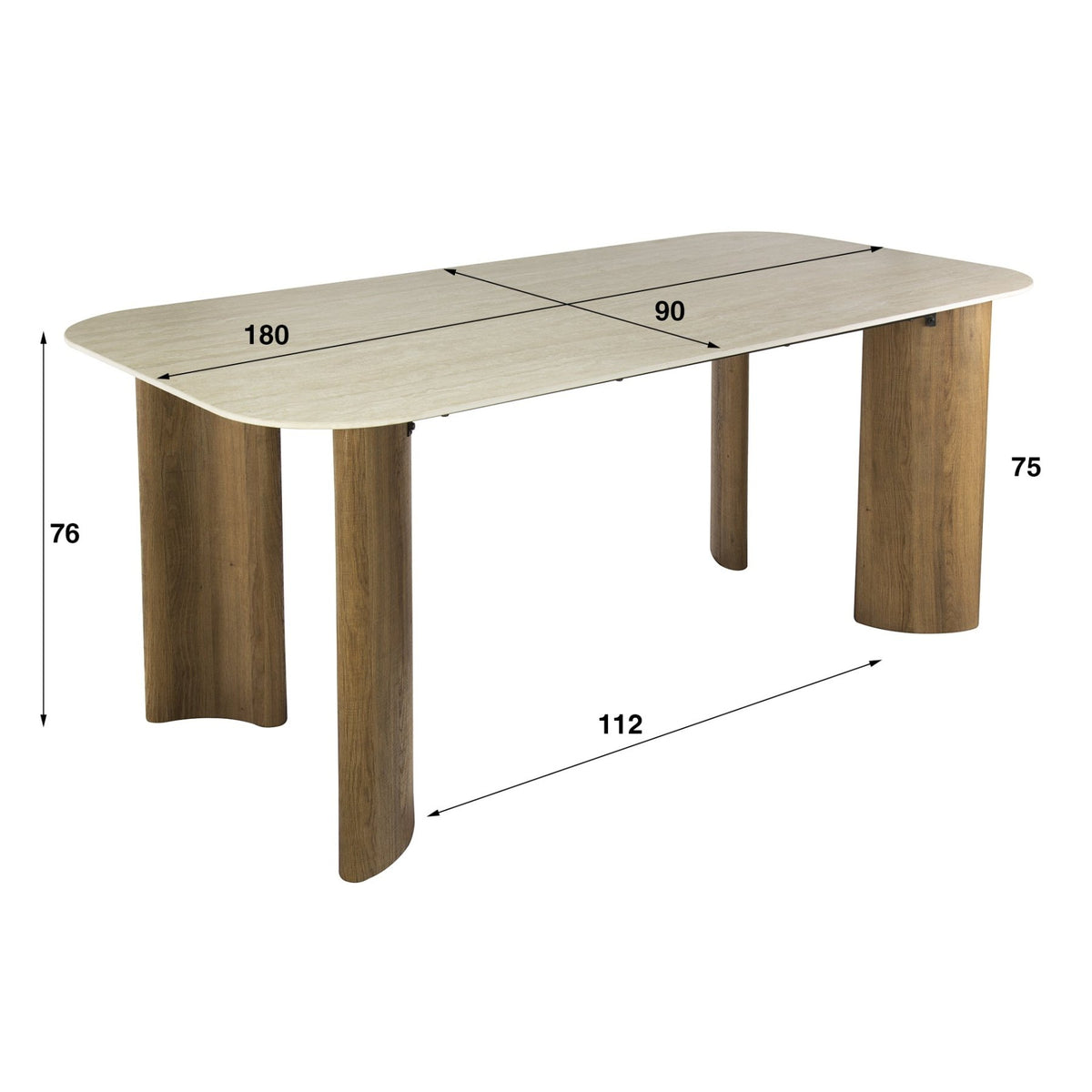Dining tables - Dining table Jimi Curvo Ceramic Travertine 180 cm - Dimehouse