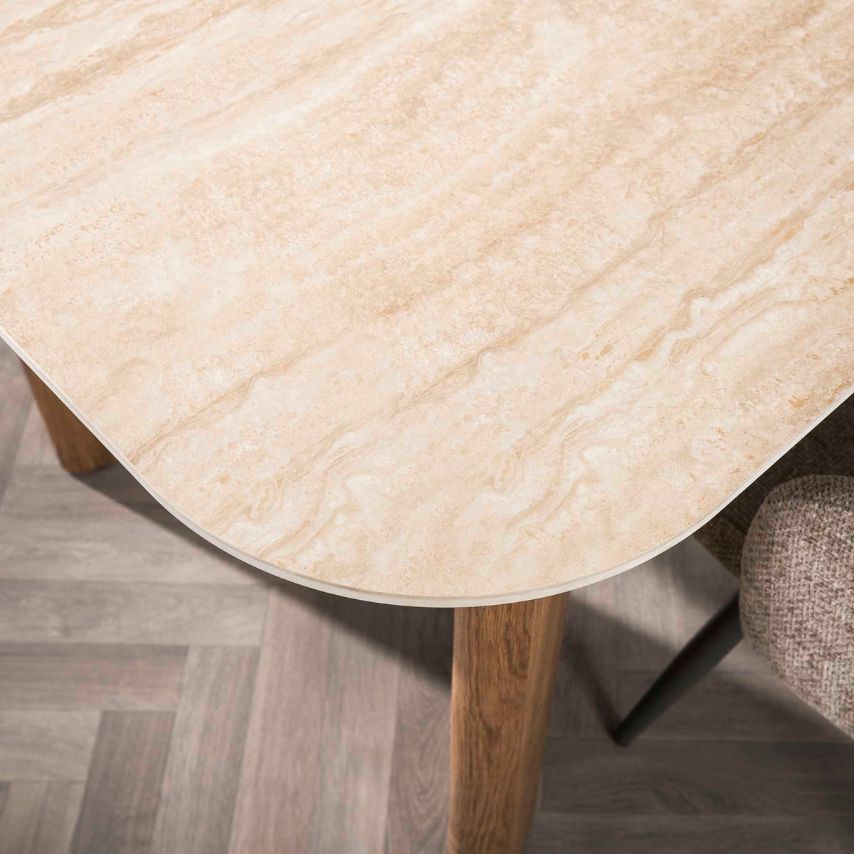 Dining tables - Dining table Jimi Curvo Ceramic Travertine 180 cm - Dimehouse