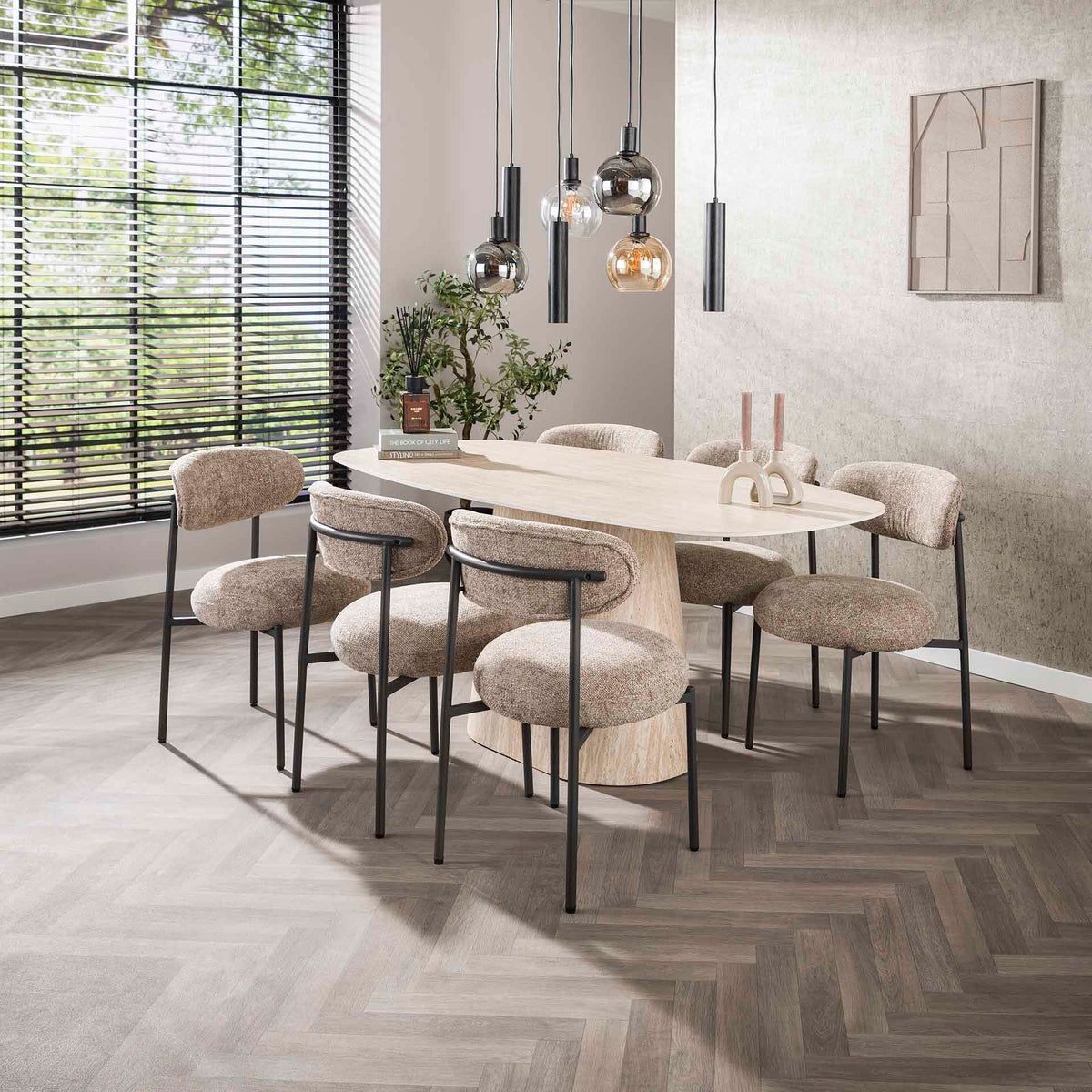 Dining tables - Modern Dining Table Archon Ceramic Travertine 180 cm - Dimehouse