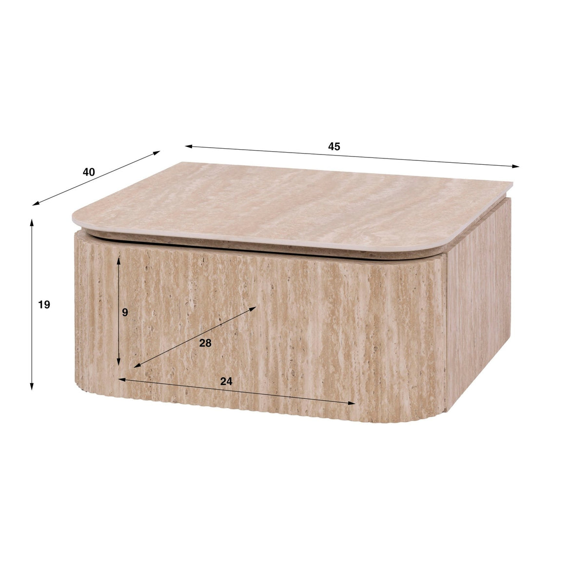 Bedside table - Floating bedside table with 1 drawer Jimi beige ceramic travertine - Dimehouse