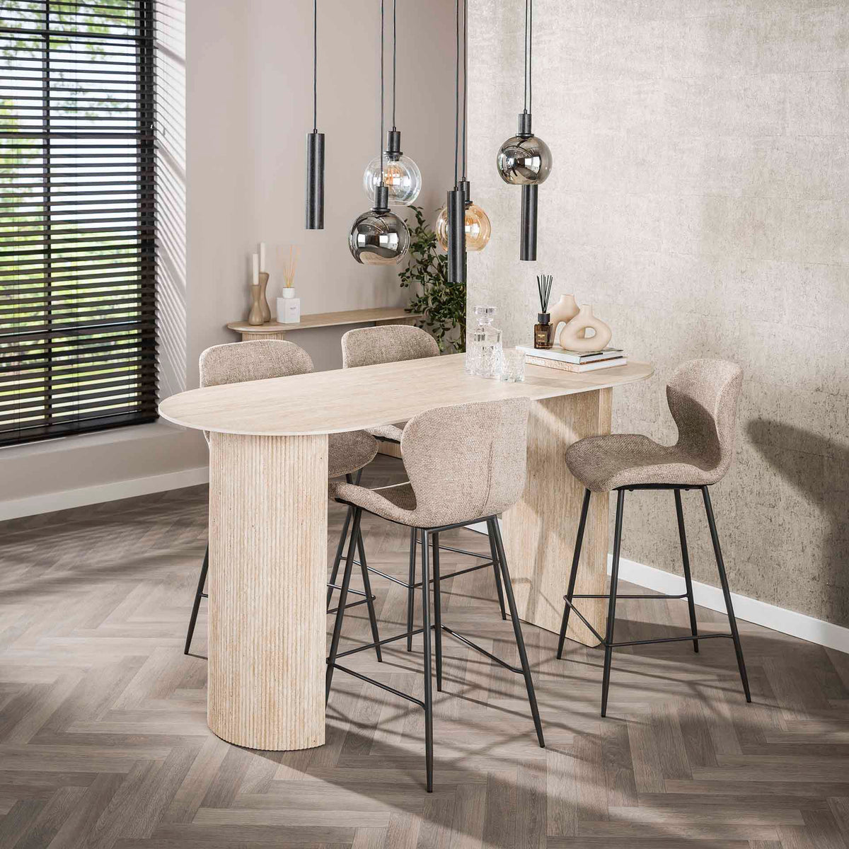 Bar tables - Archon Modern Bar Table Ceramic Travertine 178x70 cm - Dimehouse